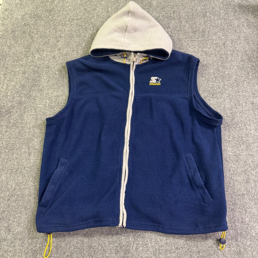 VTG Starters Full-zip Vest Mens XL Navy Blue Gray Y2K 90s Pullover